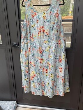 Penningtons Mint Floral Midi Dress with Orange and Yellow Accents